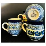 Beautiful Blue Cobalt Blue Hand Made Mugs in Poland / Polish Pottery Mugs