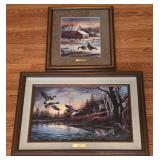 Pair of Beautiful Terry Redlin Prints, Including "Winter Haven" & "Backwoods Cabin"
