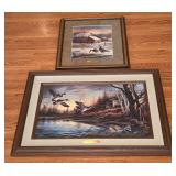 Pair of Beautiful Terry Redlin Prints, Including "Winter Haven" & "Backwoods Cabin"