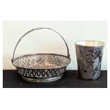 Sterling and Glass Basket and Shot Glass
