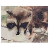 Framed Raccoon Watercolor Painting by J. McWethy