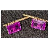 14k Emerald Cut Purple Stone Cufflinks