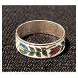 Sterling and Enamel Floral Ring