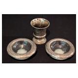 Small Sterling Silver Cup and Glass Dishes