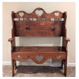 Petite Carved Wood Heart Bench