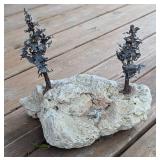 Rock with Metal Trees Decorative Sculpture