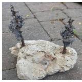 Rock with Metal Trees Decorative Sculpture