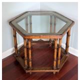 Vintage Glass Topped Faux Bamboo Side Table