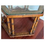 Vintage Glass Topped Faux Bamboo Side Table
