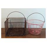 Pair of Vintage Metal Wire Baskets including a Vintage Wire Egg Basket