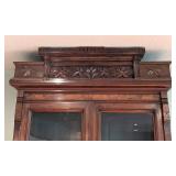 Antique Eastlake Walnut and Burl Wood Display Cabinet Secretary