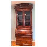 Antique Eastlake Walnut and Burl Wood Display Cabinet Secretary