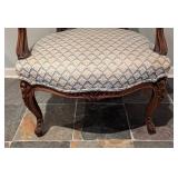 Elegant Blue Carved Wood Armchair