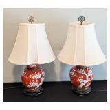Pair of Orange Asian Inspired Table Lamps