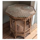 Glass Topped Wicker Side Table