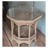 Glass Topped Wicker Side Table