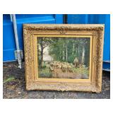 Vintage Oil Painting English Shepard Elaborate Frame