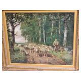 Vintage Oil Painting English Shepard Elaborate Frame