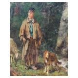 Vintage Oil Painting English Shepard Elaborate Frame