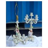 Antique German Meissen Porcelain Candelabra and Converted Lamp