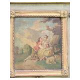 Antique Louis XVI French Gilt Mirror with Hanpainted Portraiture Inlay