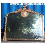 Antique European Cartouche Gold Gilt Mirror - Signed Handpainted Portrait Inlay