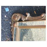 Antique European Cartouche Gold Gilt Mirror - Signed Handpainted Portrait Inlay