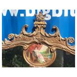 Antique European Cartouche Gold Gilt Mirror - Signed Handpainted Portrait Inlay