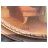 Antique European Cartouche Gold Gilt Mirror - Signed Handpainted Portrait Inlay