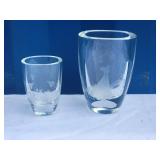 Dreamy Etched Crystal Vase Pair - Unmarked