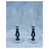 Awesome MCM Vintage Etched Wine Glass Set with Impactful Black Stems - (10)