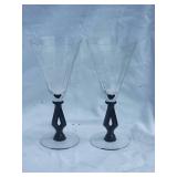 Awesome MCM Vintage Etched Wine Glass Set with Impactful Black Stems - (10)