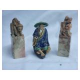 Antique Chinese Soapstone Foo Dog Stamp Pair - Ceramic Figure
