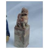 Antique Chinese Soapstone Foo Dog Stamp Pair - Ceramic Figure