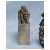 Antique Chinese Soapstone Foo Dog Stamp Pair - Ceramic Figure