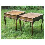Vintage Baker Furniture - Elegant Carved Mahogany Scalloped Side Table Pair