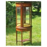 Antique Italian Louis XV Style Marquetry Inlaid Mahogany Vitrine Display Cabinet