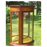 Antique Italian Louis XV Style Marquetry Inlaid Mahogany Vitrine Display Cabinet