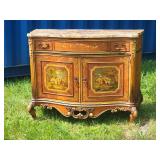 Antique French Louis XV Inlaid Fine Art Painted Buffet with Stone Top