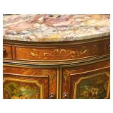 Antique French Louis XV Inlaid Fine Art Painted Buffet with Stone Top