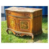 Antique French Louis XV Inlaid Fine Art Painted Buffet with Stone Top
