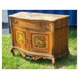 Antique French Louis XV Inlaid Fine Art Painted Buffet with Stone Top