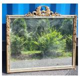 Antique French Gilt Frame Mirror with Mosaic Mirror Border Inlay