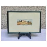 Signed Original Spanish Fine Art Watercolor - House on Hill