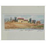 Signed Original Spanish Fine Art Watercolor - House on Hill