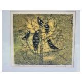 Signed Modern Japanese Woodblock Print - Resting Birds