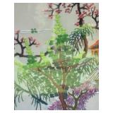 Classic Japanese Silk Embroidery Landscape Panel - Fishing Village