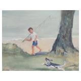 Breathtaking Fine Art Original Painting - Fishing by the Lake