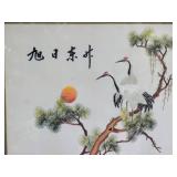 Vintage Chinese Fine Art Silk Textile Panel Pair - Peacocks - Cranes