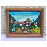Signed Original Ecuadorian Folk Art Painting - Pastoral Village